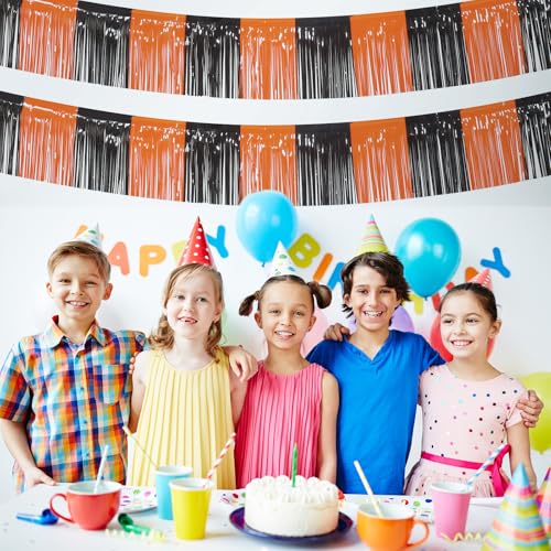 Image of 5 Pack 10 Feet Black Orange Foil Fringe Garland Tinsel Parade Float Fringe for Trailer Car Birthday Party Decoration Hanging Backdrop Banner Table Skirts