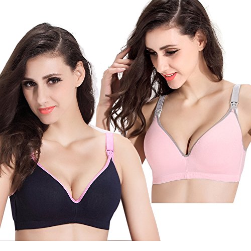 Topwhere® Sujetador Lactancia Premamá Algodón con (100B (38B), Pink+ Navy)