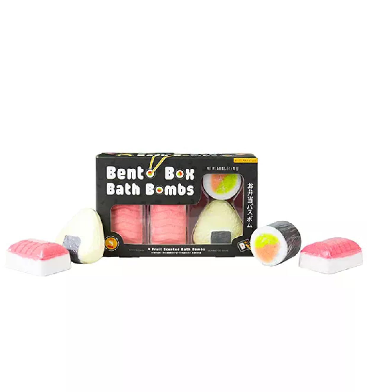 Bento Box Bath Bombs – Sushi Shaped Fruity Bath Bomb Gift Set (4 Pack) | Colourful Fizzers with Orange, Strawberry, Tropical & Banana Scents | Novelty Self Care Gift