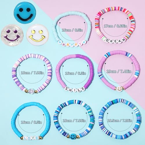 Image of Preppy Bracelets Set Colorful White Gold Smile Heart Star Polymer Beaded Pearl Clay Stackable Charm Y2K Kidcore Aesthetic Summer Beach Bohemian Stretch Layering Bracelets Jewelry for Girls Women Teens
