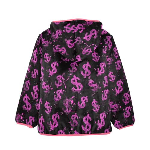 Dollar Sign Toddler Fleece Jacket Baby Girls Hooded Zipper Long Sleeve Thick Warm Outerwear 3-10 Years2