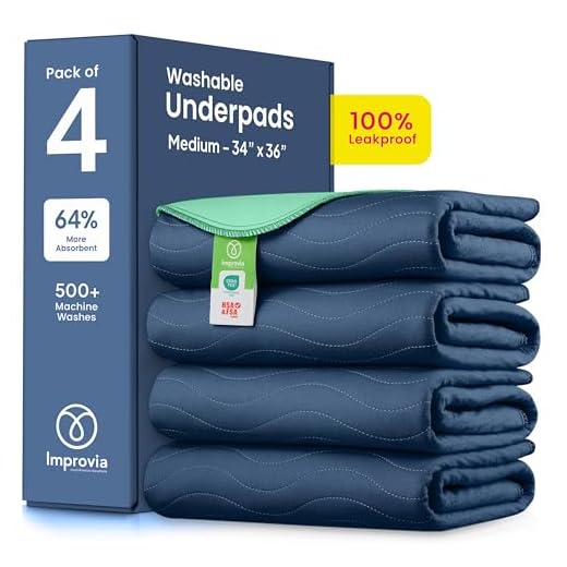 IMPROVIA® Washable Underpads 34" x 36" Pack of 4 Heavy Absorbency Reusable Bedwetting Incontinence Pads for Adults, Kids, & Pets - Waterproof Protective Pad for Bed, Couch, Sofa, Floor (Navy & Green)