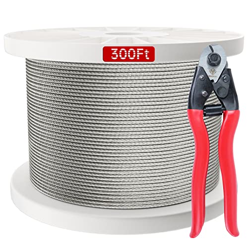 Muzata 300Ft 1/8" Wire Rope T316 Stainless Steel Marine Grade Cable Railing System Decking Aircraft Cable Hardware 7X7 Strands Indoor Outdoor Diy Balustrade Hanging With Cable Cutter Wr02, Wp1 #TOP10