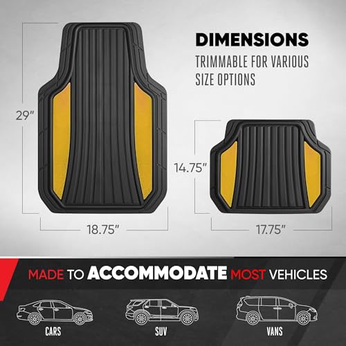 Image of Motor Trend ChromeTech Car Floor Mats Full Set - Durable Rubber Floor Mats for Cars with Two Tone Accent, All Weather Interior Protection for Front and Rear with Non-Slip Backing, Black /Gold