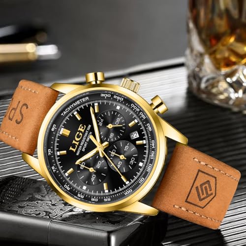 Image of LIGE Mens Roulette Wheel Watches Casino Themed Quartz Analog Watch 3ATM Waterproof Glowing Man Wrist Watches
