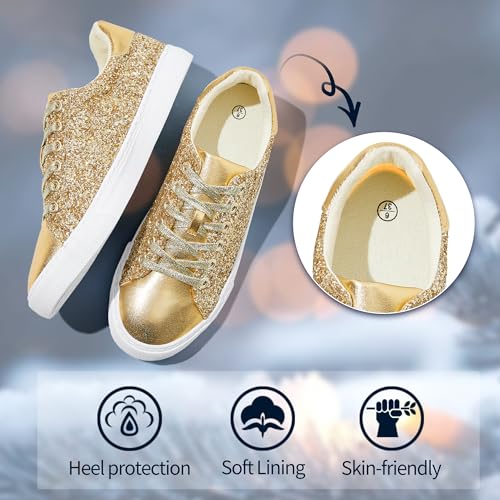 Image of AISFAES Glitter Sparkly Low Top Sequins Lace Up Tennis Shoes Comfort Bling Fashion Shiny Walking Shoes
