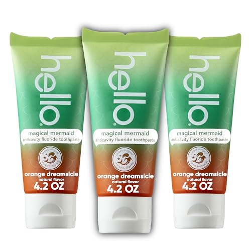 Hello Magical Mermaid Kids Toothpaste with Fluoride, Orange Dream...