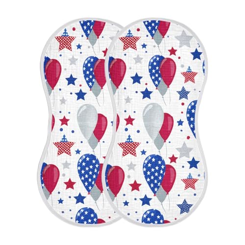 Muslin Burp Cloth for Baby 2PCS Independence Day American Balloons Super Absorbent Burping Cloths, Bibs for Newborn Boys Girls