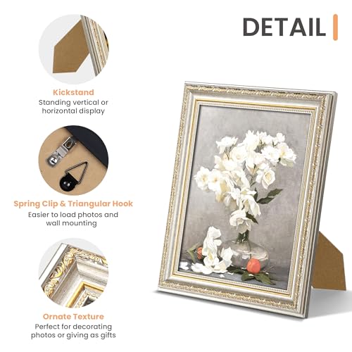 Image of upsimples Vintage 8x10 Picture Frame, Antique White and Gold Frames, 2 Pack