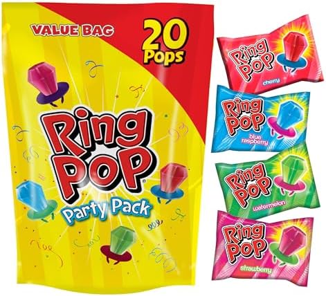Ring Pop Individually Wrapped Bulk Lollipop Variety Party Pack – 20 Count Lollipop Suckers w/Assorted Flavors - Fun Candy for Birthdays and Celebrations