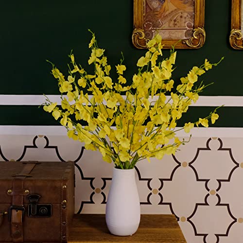 10Pcs Yellow Orchid Dancing Lady Faux Orchids Artificial Flowers Arrangement Real Touch Fake Artificial Orchids Flowers Long Stems 36.2" Fake Butterfly Orchids For Home Party Decoration In Vase #TOP3