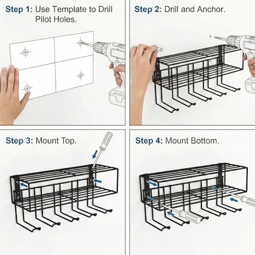 Support mural pour perceuse en fer et rangement outils de garage - 7