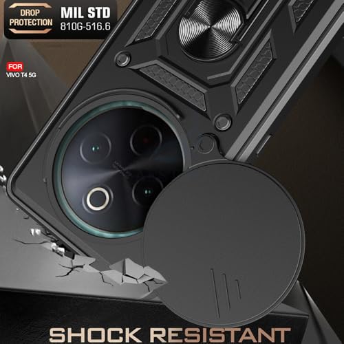 Image of AESTMO Tough Armor Vivo T4 5G / iQOO Z10 5G Bumper Back Case Cover | Ring Holder & Sliding Camera Shield Cover | 360 Degree Protection Back Case Cover for Vivo T4 5G / iQOO Z10 5G (Black)