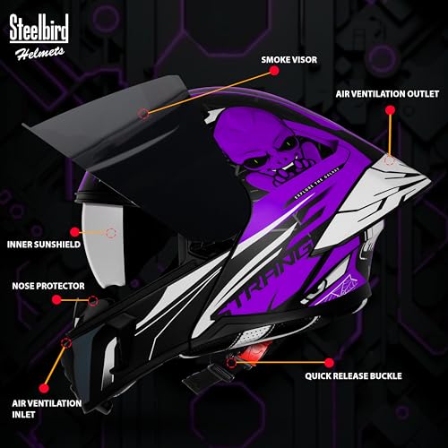 Image of Steelbird SBA-20 Strange ISI Certified Flip-Up Graphic Helmet for Men and Women with Inner Silver Sun Shield