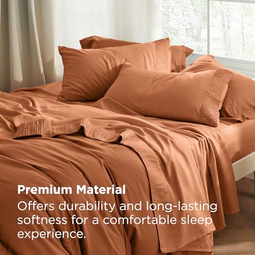 Image of Bedsure Twin Sheets Set - 3 Pieces Soft Twin Bed Sheets - Breathable & Cooling - Hotel Luxury - Easy Care Polyester Microfiber Bedding for Women, Men, Terracotta