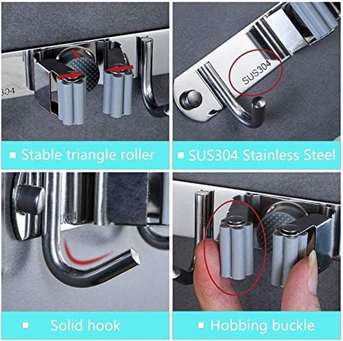 Broom Mop Holder Wall Mounted Stainless Steel Storage Tool Organizer for Garage, Kitchen, Garden, Laundry, Bathroom Organization(3 Racks)