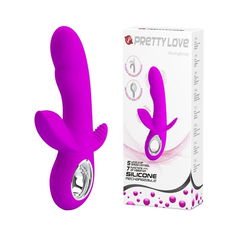 VIBRATORE VAGINALE IN SILICONE VIOLA CON DOPPIO STIMOLATORE CLITORIDE ANALE E ANELLO CROMATO RICARICABILE USB
