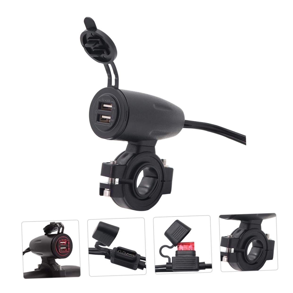 SEWACC 4. Motorcycle USB Charger Dual Port Charger Control Compatible Mobile Phones and Devices Heavy Duty Wire Design