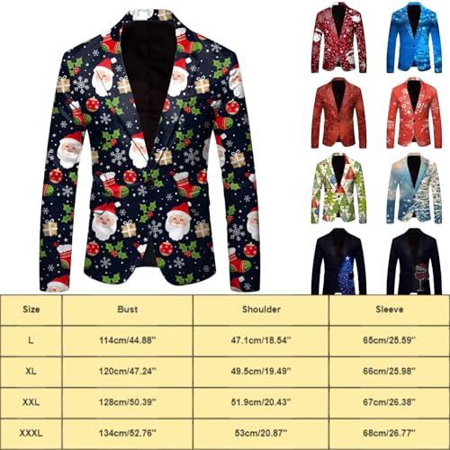 Men's Christmas Fashion Blazer Sparkle Snowflake Printed Coats Slim Fit One Button Jacket Party Dinner Prom Wedding3
