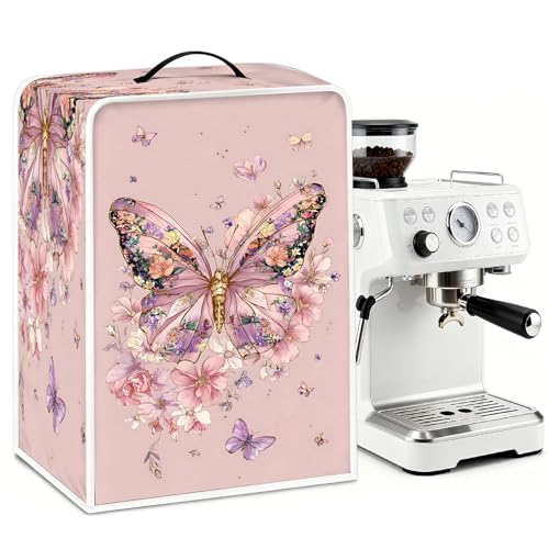 Image of Universal Coffee Maker Cover, Durable Polyester Lightweight Long-Lasting Dustproof Cotton Blend Appliance Protector for Kitchen Countertops (Pink)