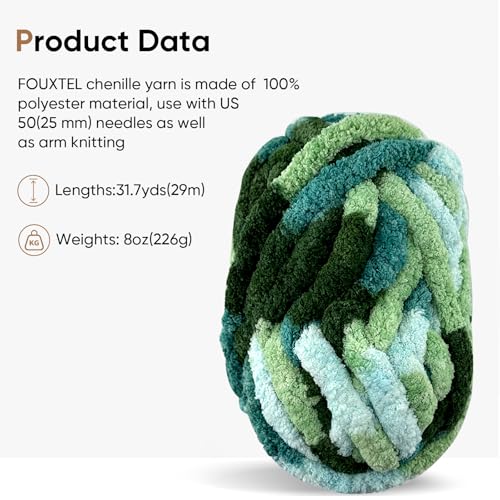 Image of 8 Jumbo Packs Chunky Chenille Yarn for Crocheting, 31.7 yds, 8 oz Each Skein Bulky Thick Fluffy Yarn for Knitting, Super Bulky Chunky Yarn for Hand Knitting Blanket, Soft Plush - Muti Green