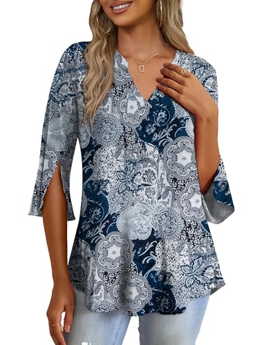 FOLUNSI Women's Plus Size 3/4 Sleeve Tunic Tops V Neck Blouses Dressy Casual L-4XL