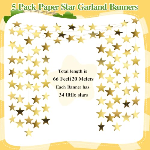 Image of Star Garland, Glitter Gold Star Garland Banner, 66Feet Double Side Star Hanging Bunting Banner Backdrop Little Star Paper Hanging Decor for Valentines Day Graduation Birthday Wedding Party Decorations