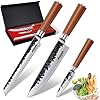 Huusk Japanese Kitchen Knife Set of 3, Professional Chef Knives Set for Kitchen, Sharp Cooking Knife Set with Bread, Gyuto & Paring Knives, High Carbon Steel Sharp Cutting Knives, Gift for Men