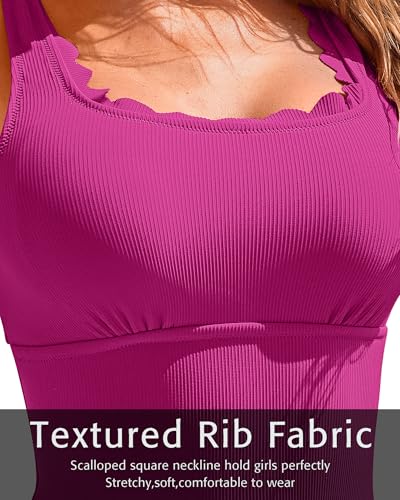 Image of Charmo Womens Scalloped One Piece Swimsuits Modest Bathing Suits