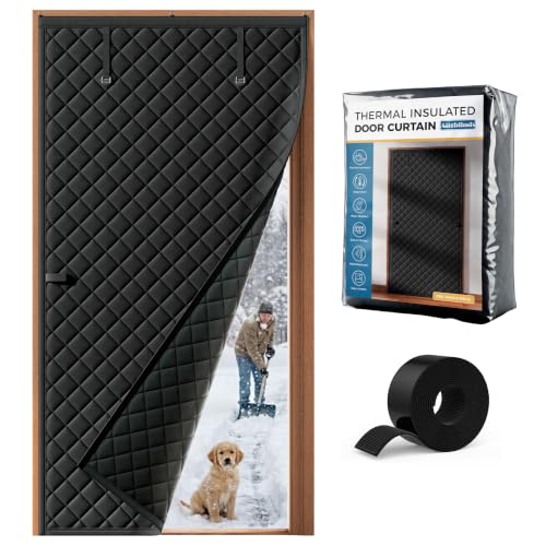 Image of Augblinds Thermal Insulated Door Curtain, One-Piece, Fits 32 x 80 in, Black