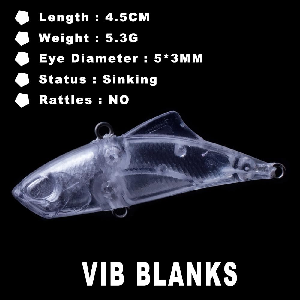 Wobbler, 100 esche da pesca senza labbra, non verniciate, 4,5 cm, 5,3 g, in plastica dura, micro vibrazioni, fai da te