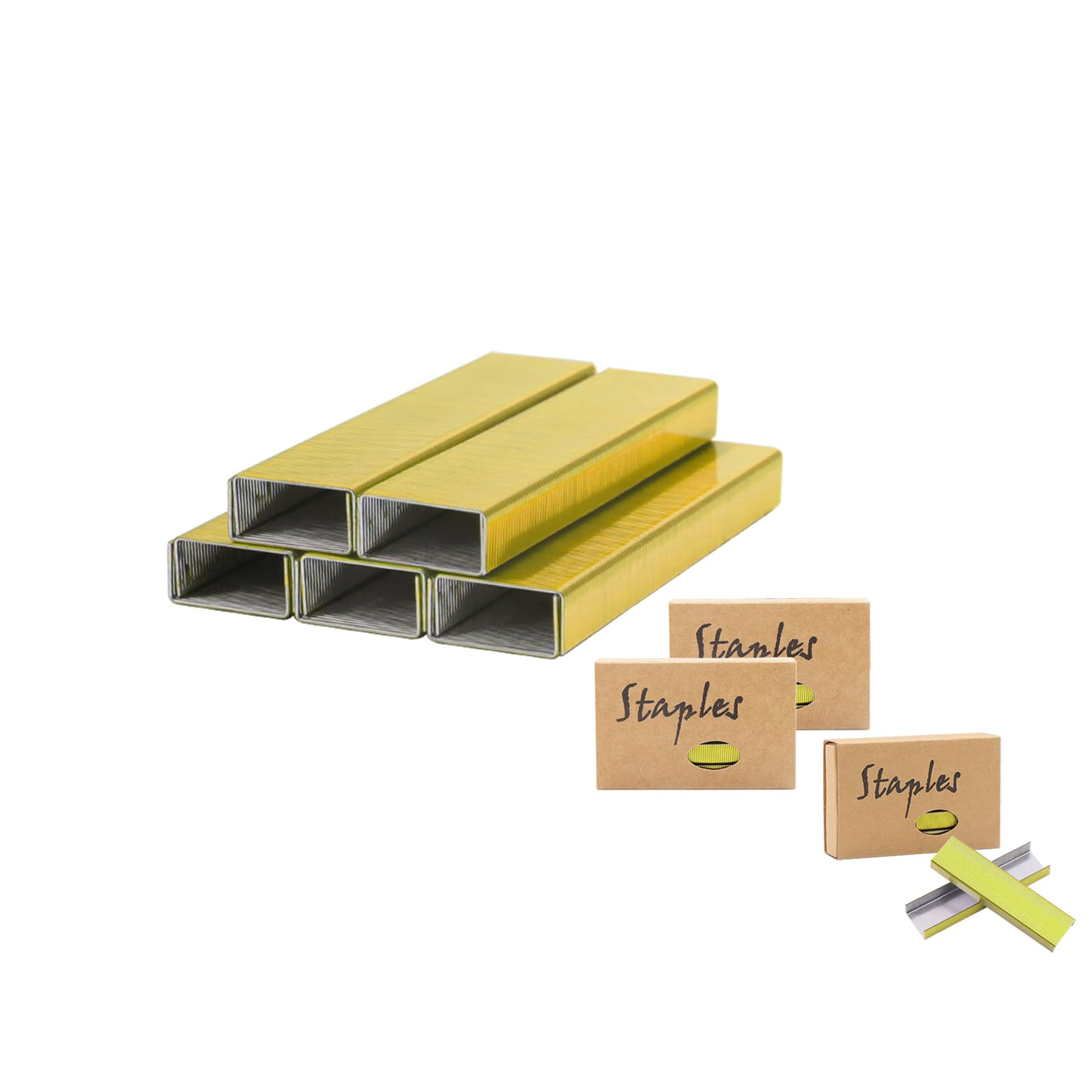 NatSumeBasics Yellow Gold Colored Staples 3000 26/6 Standard Staple Refill for Desk Stapler, 1000 Per Pack, Total 3 Packs — image 1