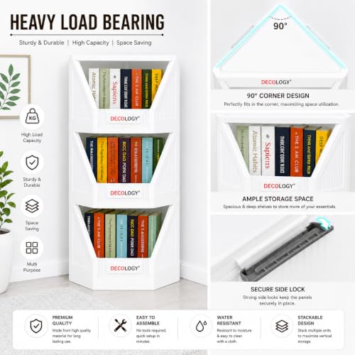 Image of DecoLogy Multipurpose Bookshelf Organiser Rack, Corner Cupboard, 4PCS