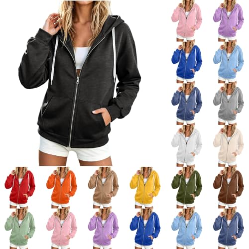 Sfascumop Zip Up Hoodie Women,Zip Up Hoodie Women 2026 Y2K Casual Long Sleeve Zipper Sweatshirts Fall Winter Comfy Track Jackets With Pockets Black Small