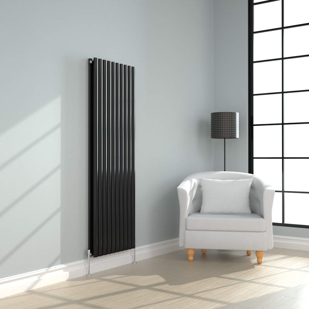 NRG 1800x590mm Black Radiator Vertical Oval Panel Bathroom Double Rad