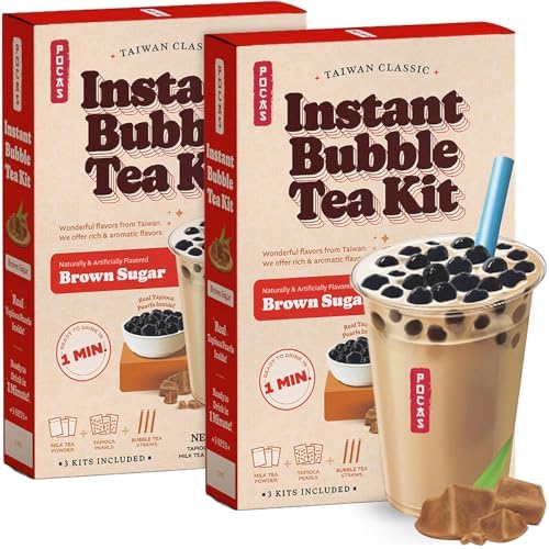 Pocas Bubble Tea Kit, Brown Sugar 2-Pack – Instant Milk Tea Powder with Authentic Tapioca Pearls for Instant Bubble Tea, 10 Kits
