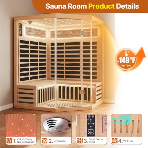 Image of OUTEXER Sauna Corner Saunas for 4-5 Person 240V Indoor Canadian Hemlock