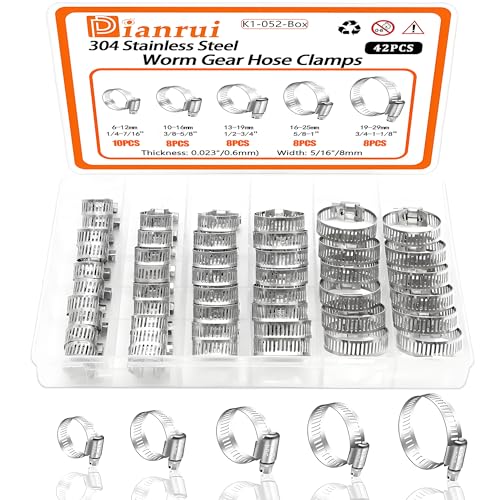 Dianrui 42 PCS Hose Clamps Assortment Kit 1/4