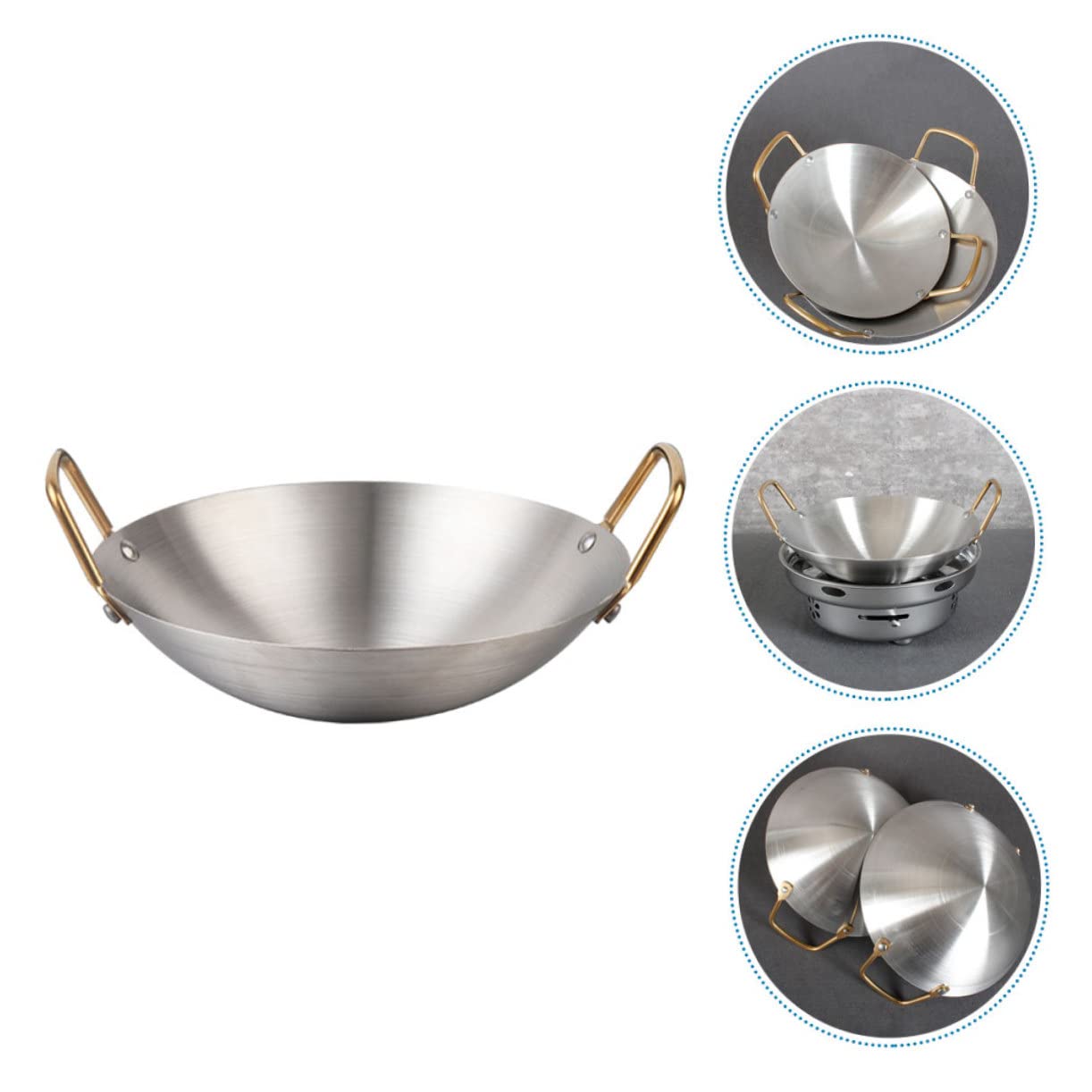 WBDWWTD Restauracja Wok Saute Patelnia ze stali nierdzewnej Metalowa patelnia Wok Patelnia Suchy garnek Domowy suchy garnek Żeliwna patelnia Wok Naczynia kuchenne ze stali nierdzewnej Shabu Gorący