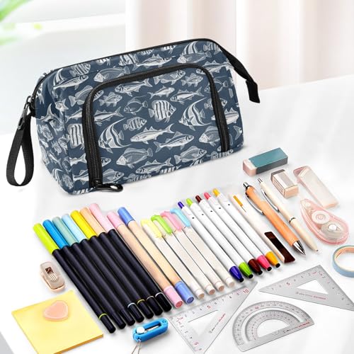 Image of Fish Vintage Pencil Case Pouch Big Capacity Pencil Bag Box Organizer Pen Case with Zipper Pencil Cases for Girls Boys Women School College Office