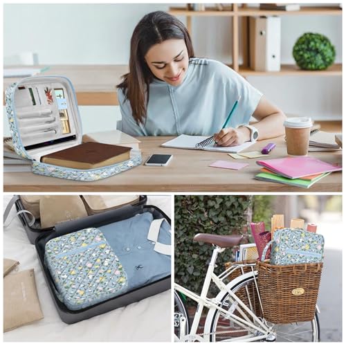 Image of FINPAC Bible Cover, Carrying Book Case Church Bag Bible Protective with Handle and Zippered Pocket, Gift for Men Women Mother Lady, Floral Dusty Blue, 11 inch x 8 inch x 2.3 inch inches