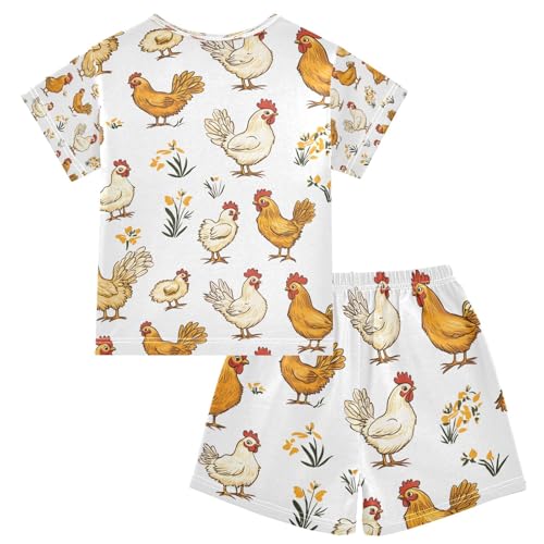 senya Rooster Hen Chicken P Summer Pajamas Set Short Cotton Sleepwear 2 Piece2