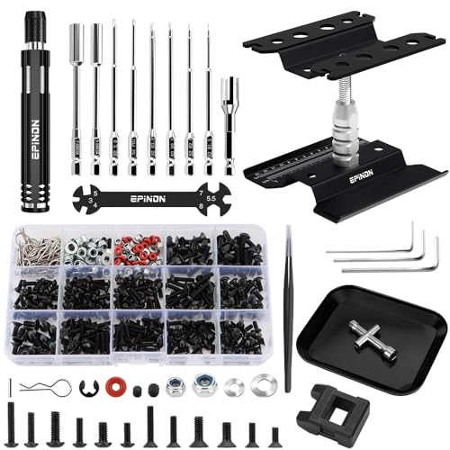 EPINON RC Car Repair Work Stand Repair Tool Set 360 Degree Rotation and 520 Pcs RC Screws Kit and RC...