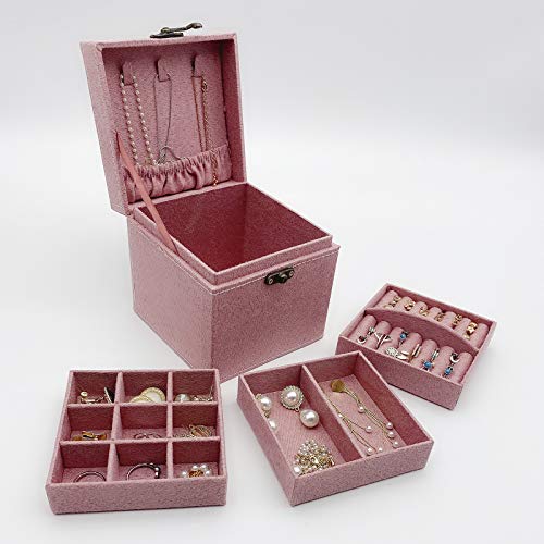 Lemonadeus Retro 3-Layer Velvet Jewelry Organizer Jewelry Box For Women Girls Kids Small Jewelry Box Travel Portable Jewelry Holder Earrings Necklaces Bracelets Rings Organizer (Floral Cat Pink) #TOP5