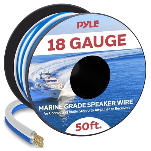 50ft 18 Gauge Speaker Wire - Waterproof Marine Grade Cable in Spool for Connecting Audio Stereo to Amplifier, Surround Sound System, TV Home Theater and Car Stereo - PLMRSW50