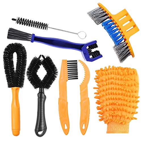 Fahrrad Reinigungsbürste 8 Teiliges Fahrrad Reinigungsset mit Waschhandschuh - Fahrradbürste für Fahrradkette Reifen Kettenrad, ideal für