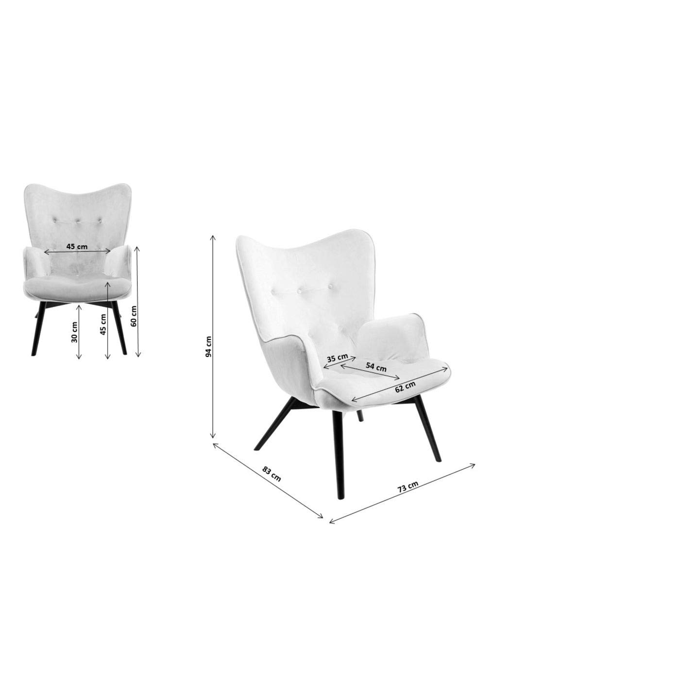 Kare Design Sessel Black Vicky, Petrol, Sessel, Polstersessel, Samtoptik, Buchenholz Beine, 94x73x83 cm (H/B/T)