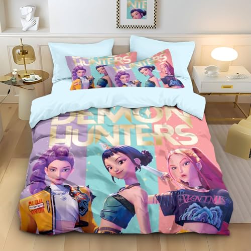 QIAOLA Ropa de cama para niña de 135 x 200, funda nórdica y funda de almohada de microfibra con cremallera, regalo para niños y niñas (b,V, 135 x 200 cm + 75 x 50 cm)