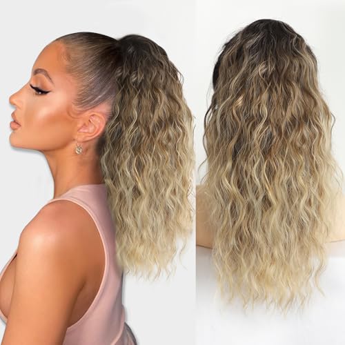 ALXNAN Curly Wave Hair Extensions Ponytail,18" Claw Clip in Ponytail