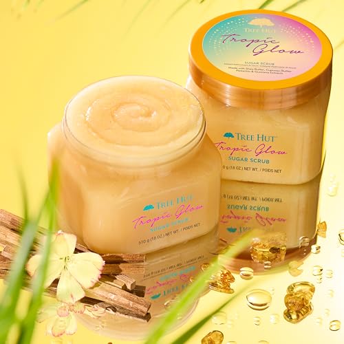 Image of Tree Hut Tropic Glow Body Scrub, Exfoliating & Hydrating Sugar Scrub with Shea Butter & Essential Oils, Smooth Skin, Body Exfoliator For All Skin Types, Self Care Gifts for Women, Vegan, 18 Oz